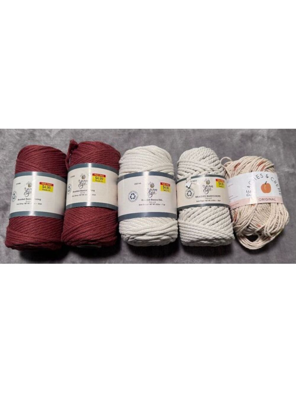 Yarn Bee Braided Roped Yarn Lot of 5 - 2lb 7.5oz 370 yds